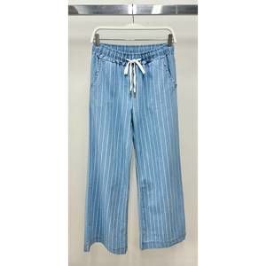 NEW VENTI6 chambray drawstring pinstripe wide leg pant in light denim